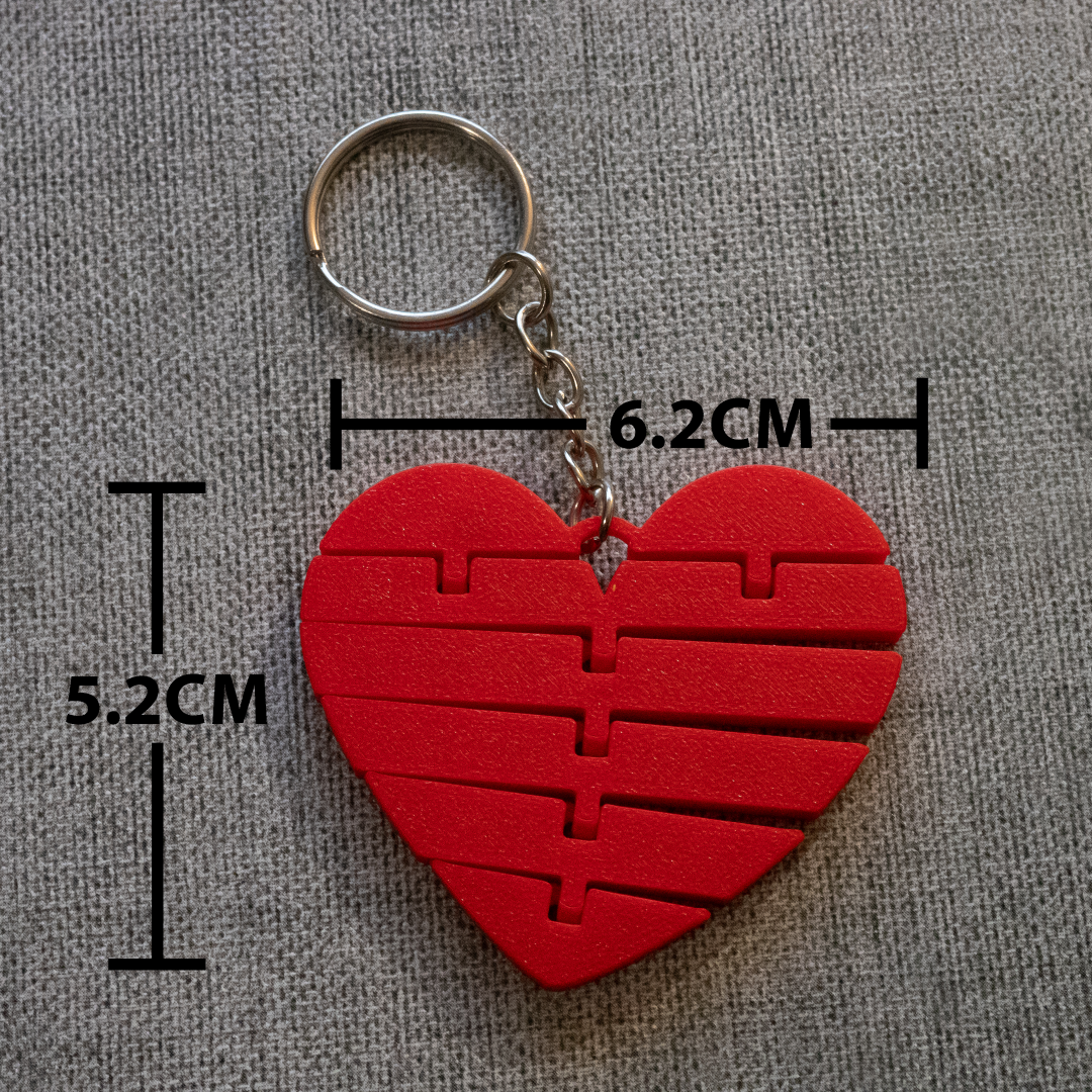 Articulated Heart Keychain 3D Printed | Red Romantic Gift, Valentines Day Gift