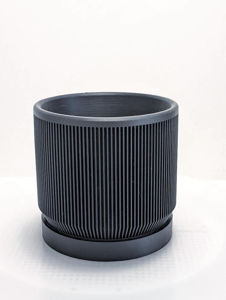 Mid Century Modern Ribbed Planter with Drip Tray - 11cm Diameter