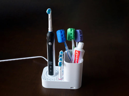 Ribbed Oral-B Toothbrush Charger Holder & Organiser - Holds charger and 4 brush-heads | Bathroom Organizer